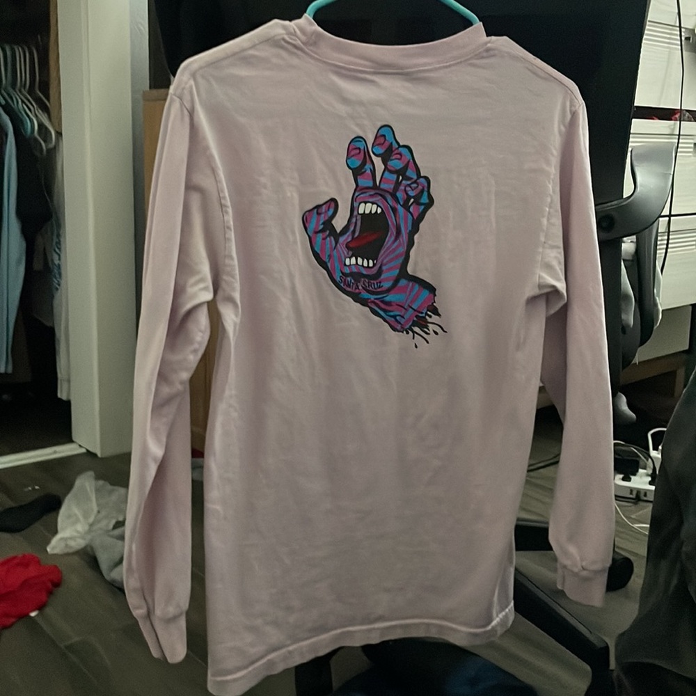 Santa Cruz Screaming Party Hand Light Pink Long Sleeve T-Shirt